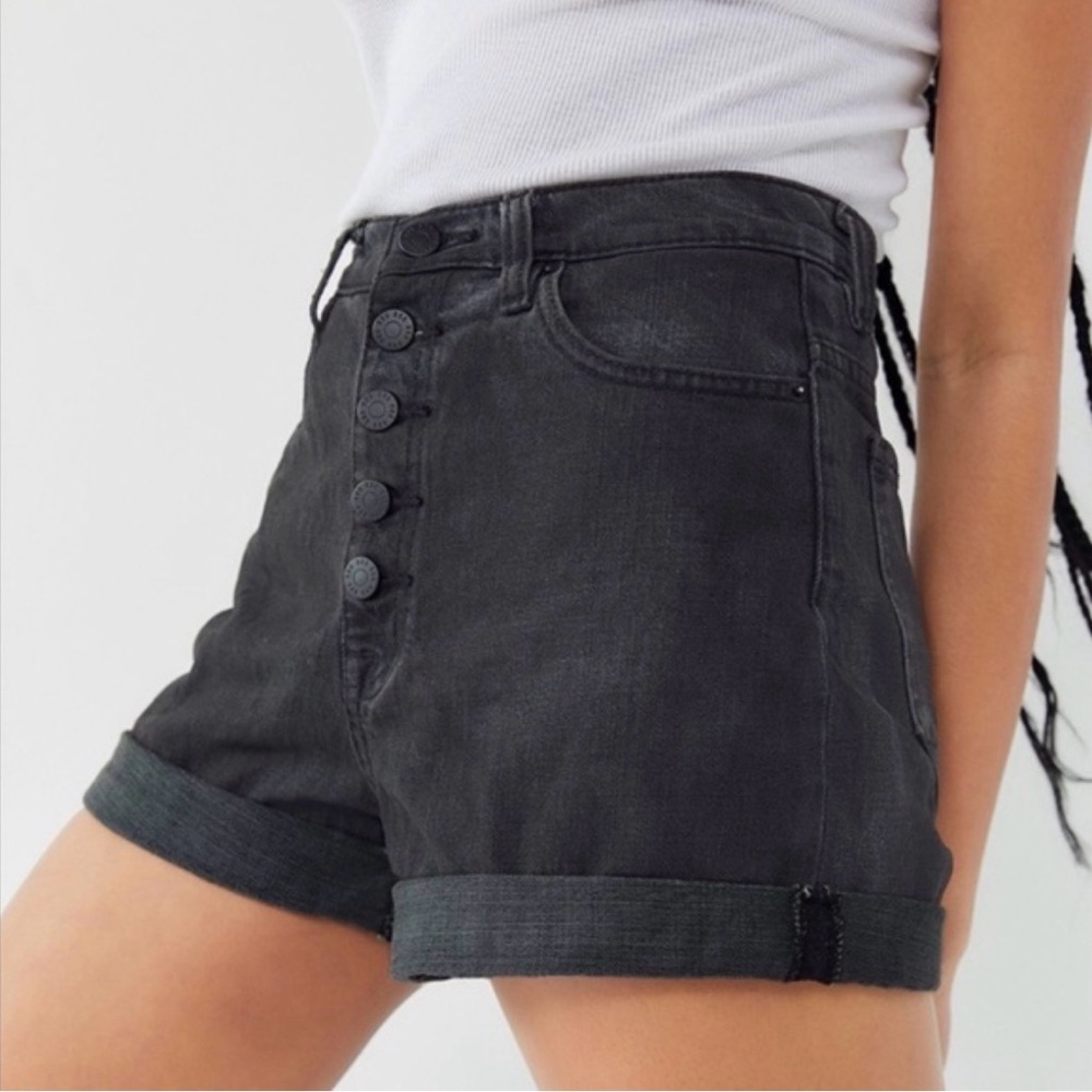 BDG Urban Outfitters High Rise Mom Denim Shorts Button Fly Cuffed Black Size 24
